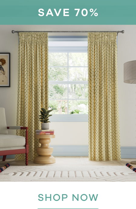 Save 70% Land & Shore Dawn Lined Curtains in Ochre/Multi