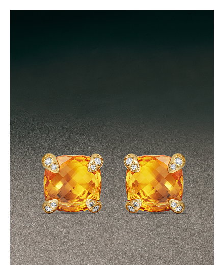Chatelaine® Stud Earrings 18K Yellow Gold with Citrine and Diamonds, 8mm