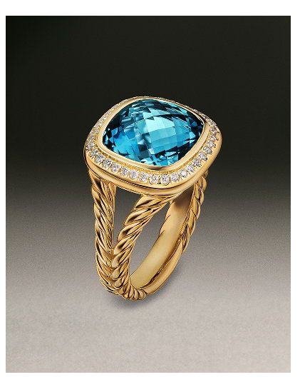 Albion® Ring 18K Yellow Gold with Hampton Blue Topaz and Diamonds, 11mm