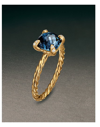 Chatelaine® Ring 18K Yellow Gold with Hampton Blue Topaz and Diamonds, 7mm