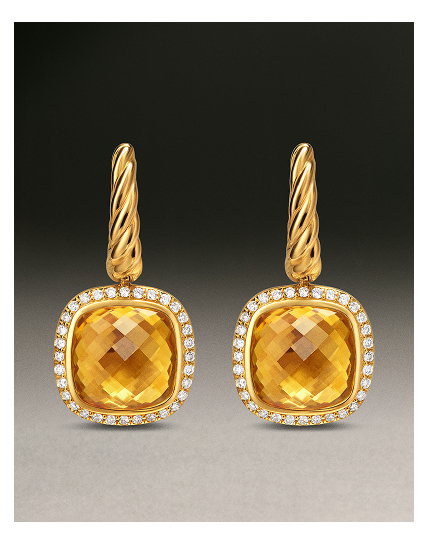 Albion® Drop Earrings 18K Yellow Gold with Citrine and Diamonds, 10mm