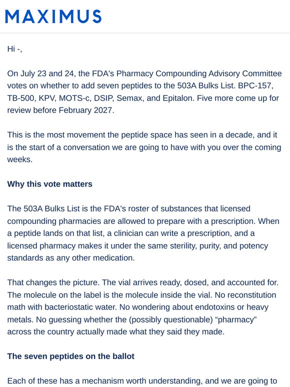 A decade of peptide momentum, all on one FDA vote