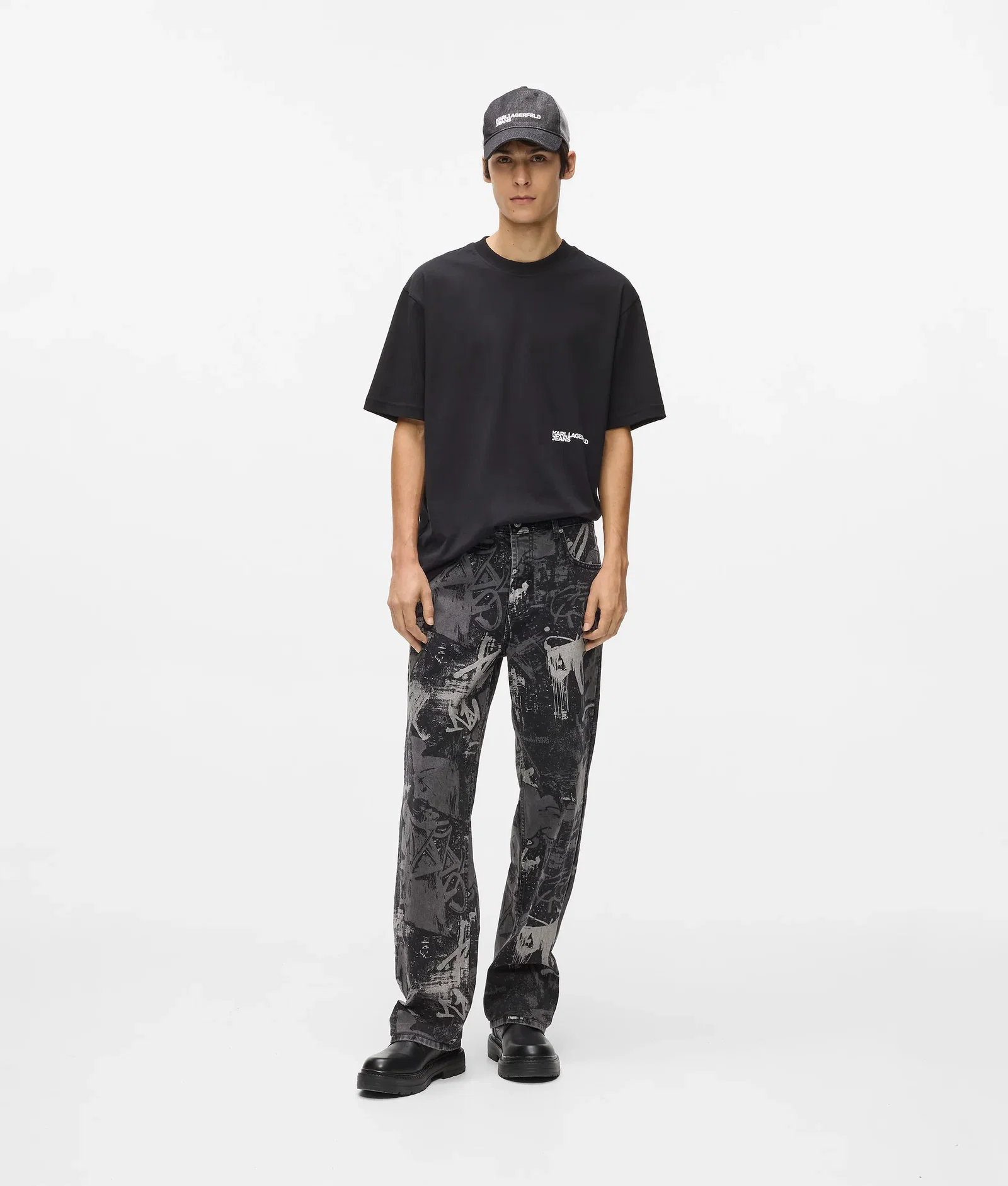 Image of Paint-effect relaxed jeans