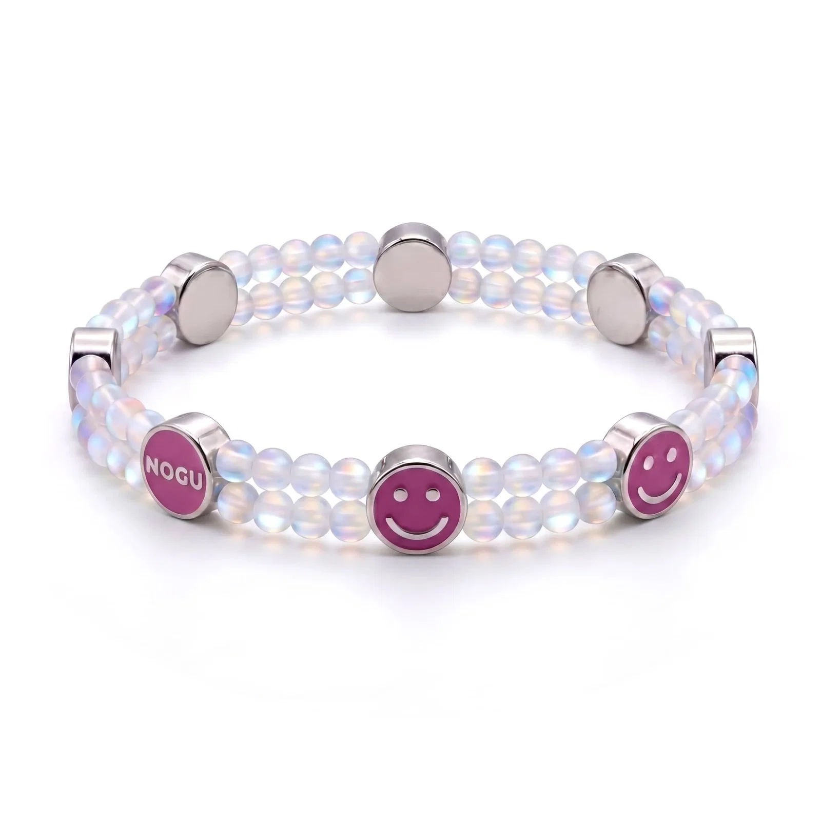 Image of Rainbow White Mermaid Glass x Pink Luminous Enamel | Smile Bracelet