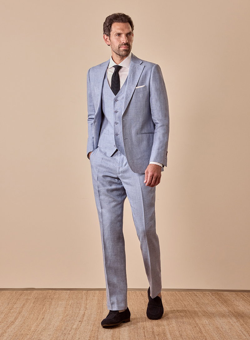Tailored Fit Blue Linen Suit