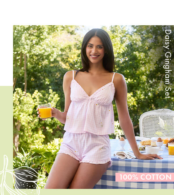 Daisy gingham cotton short pyjama set