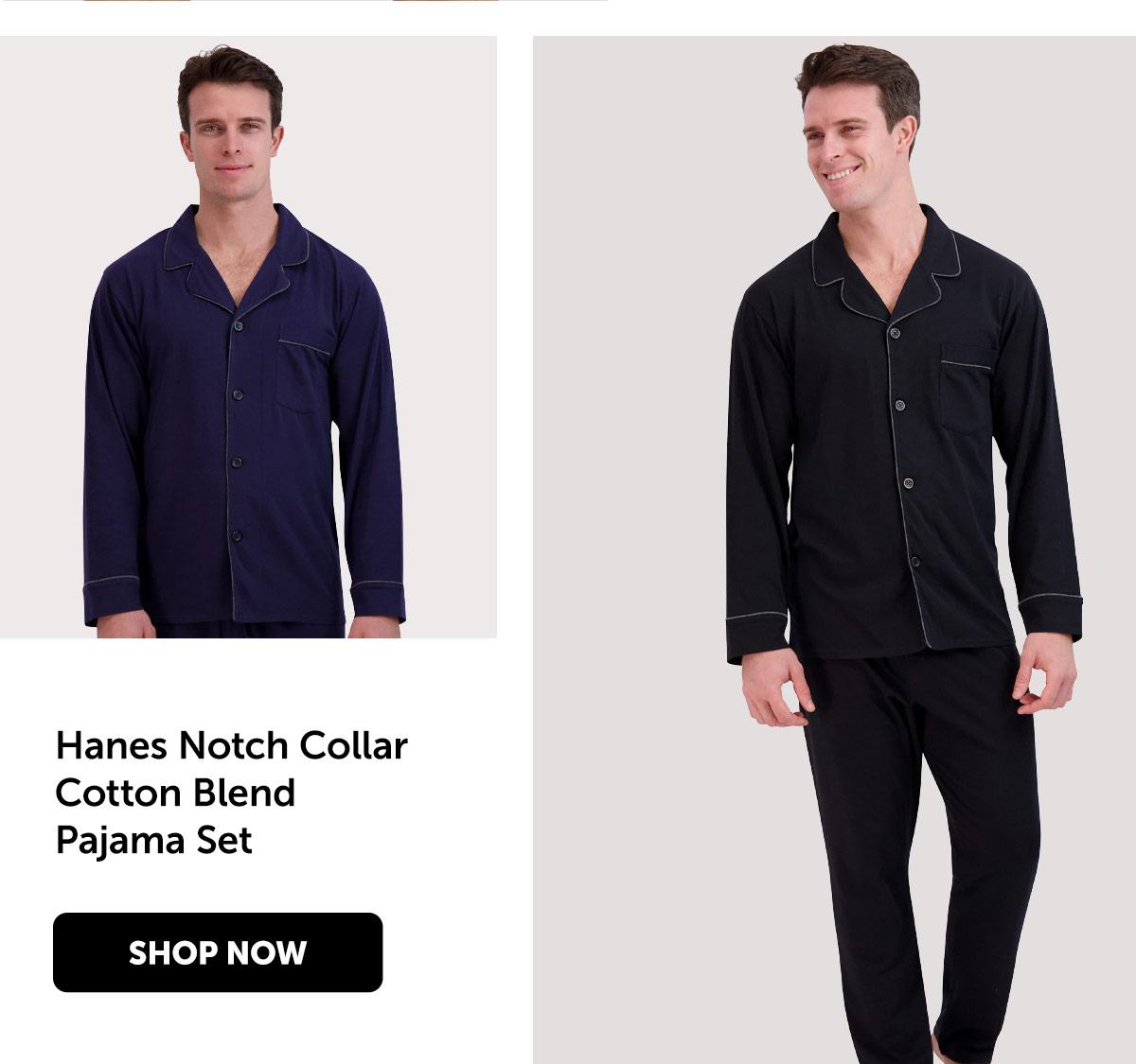 Hanes Men’s Notch Collar Pajama Set, Cotton Blend