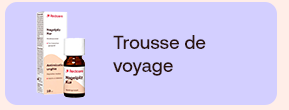 Produit Redcare Nausema en format voyage à côté du titre « Trousse de voyage ». Solution pratique pour accompagner vos déplacements et soutenir le bien-être en voyage. À découvrir pour partir sereinement.