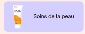 Gel après-soleil Redcare à l’aloe vera à côté du titre « Soins de la peau ». Soin apaisant et hydratant après l’exposition au soleil. Idéal pour la routine quotidienne. À découvrir pour prendre soin de votre peau.