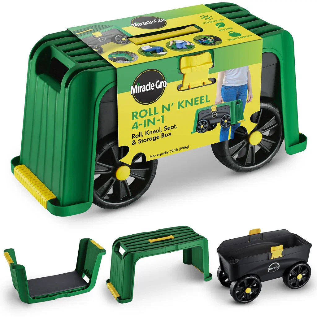 Image of Miracle-Gro 4-in-1 Garden Stool  Multi-Use Garden Scooter with Seat  Rolling Cart with Storage Bin Padded Kneeler and Tool storage - Accessible Gardening for All Ages + FREE Scotts Gardening Gloves