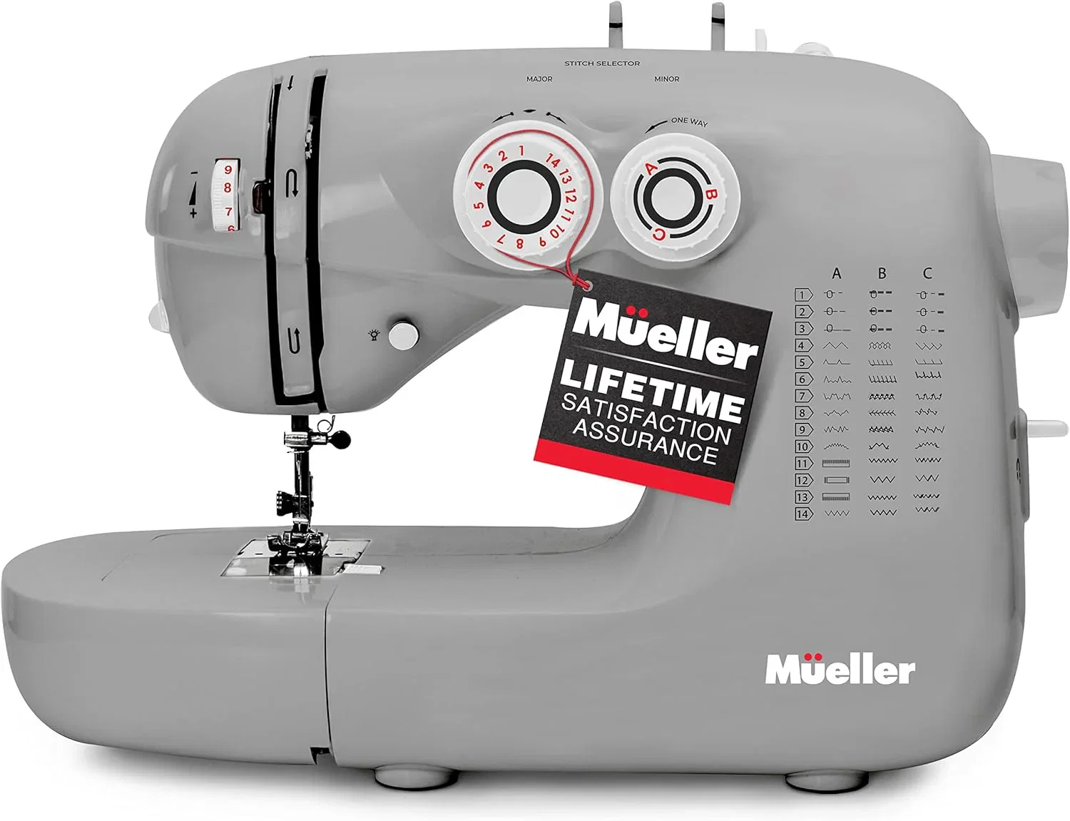 Image of Mueller Ultra Stitch Sewing Machine, 110 Stitch Applications, LED Light, Foot Pedal, Reverse, Buttonhole, Button and Zipper Sewing, Easy to Use, Thread Cutter, Removable Accessories Storage, Grey