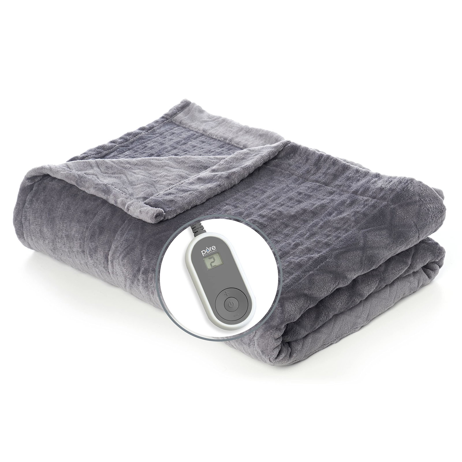 Image of Pure Enrichment PureRelief Deluxe Heated Blanket - 10 Heat Settings, Super Soft Micromink Velvet Fabric, LCD Controller, Auto Shut-Off Timer, Machine Washable - Twin Size Electric Blanket