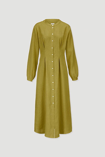 Hemdblusenkleid mit Taillierung Maxi aus Bio-Baumwolle mit Leinen