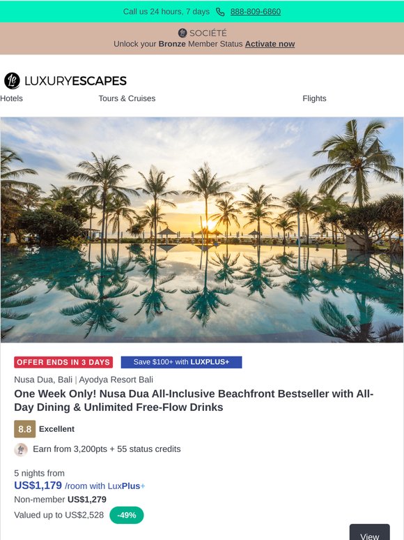 Nusa Dua All-Inclusive Bestseller: Ayodya Bali Beachfront Paradise w. Unlimited Free-Flow Drinks