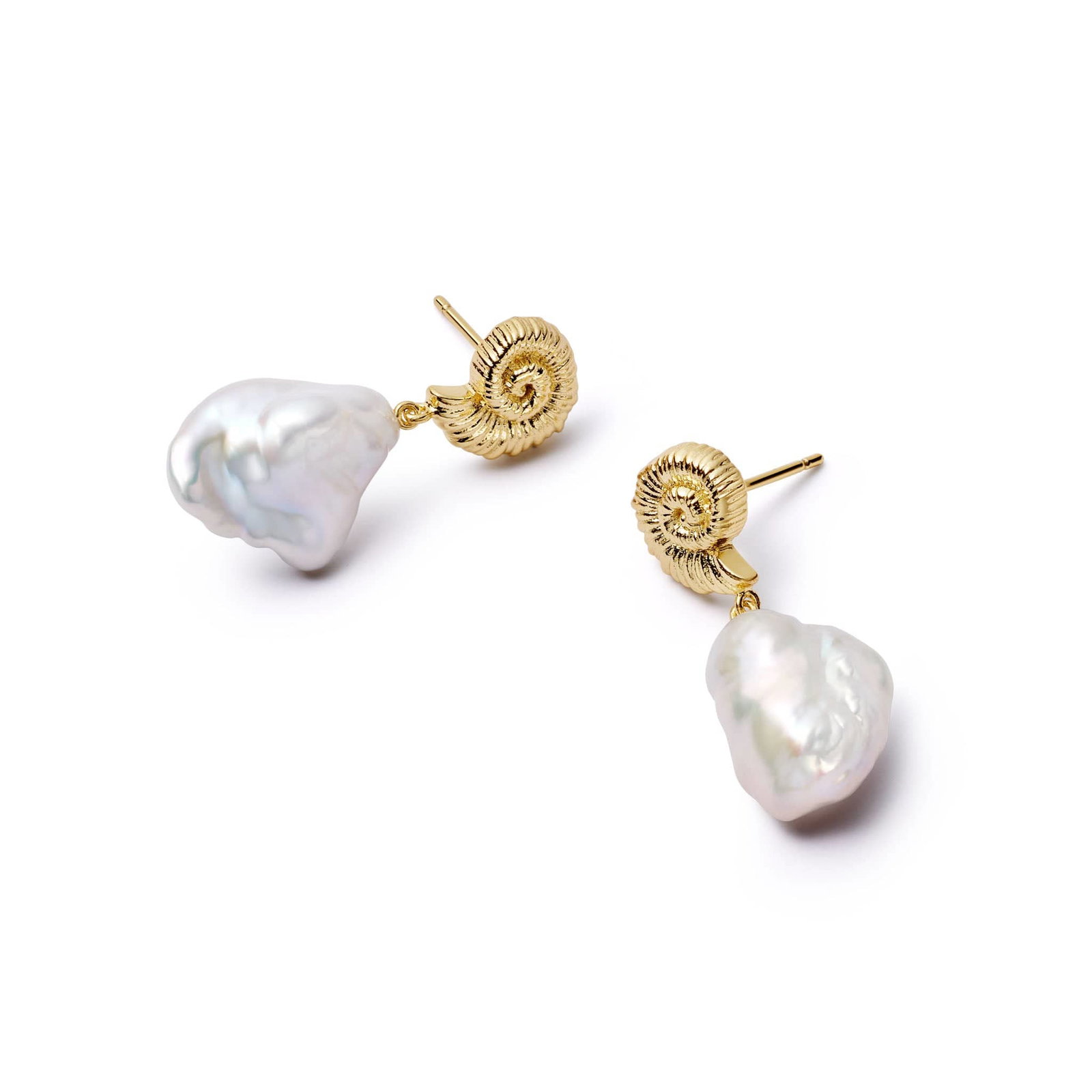 Image of Shell Baroque Pearl Drop Earrings 18ct Gold Plate