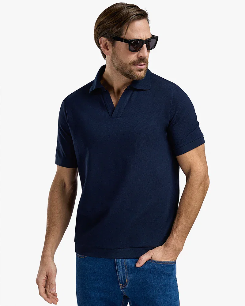 Image of Piqué Short Sleeve Navy