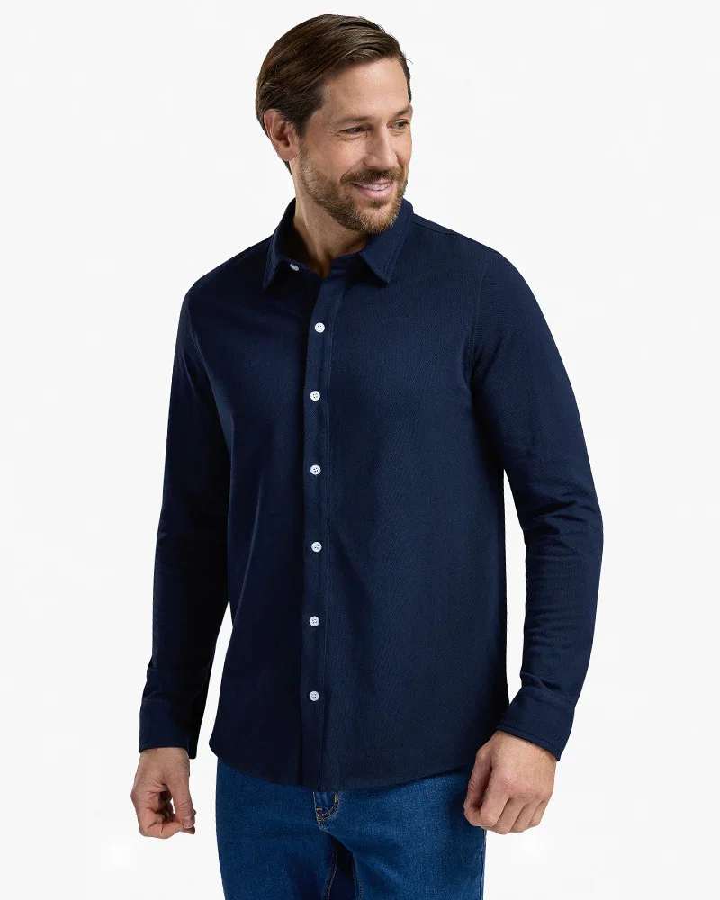 Image of Piqué Button Down Navy