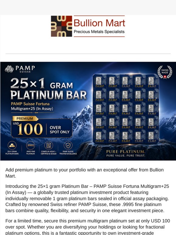 Unbeatable Offer: PAMP Suisse Platinum 25 x 1g Multigram