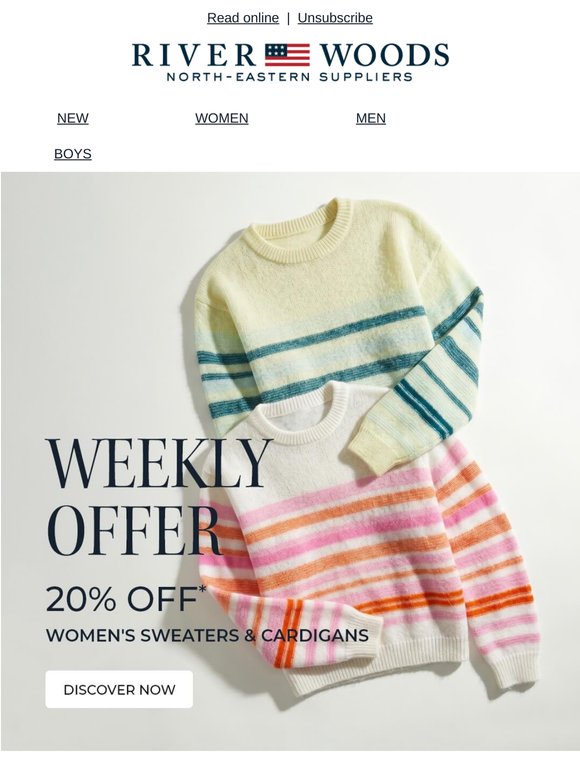 Weekly offer: 20% off women's sweaters & cardigans