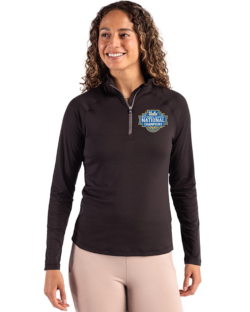 Image of UCLA Bruins 2026 NCAA Women's Basketball National Champions Cutter & Buck Coastline Recycled Double Peached Womens Quarter Zip Pullover