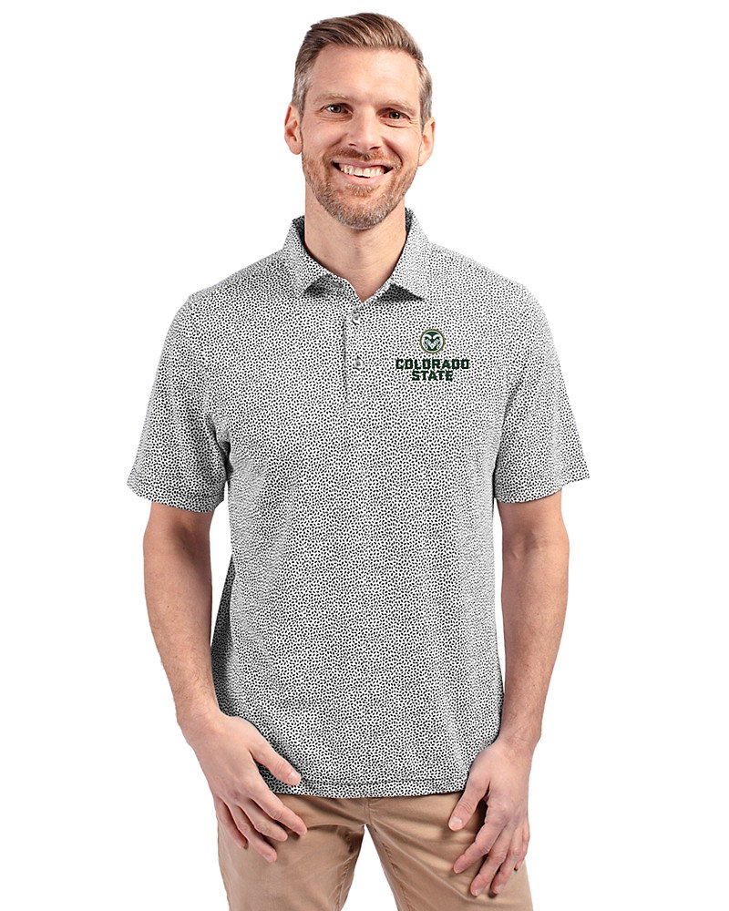 Image of Colorado State Rams Cutter & Buck Virtue Recycled Botanical Print Featherlight Pique Mens  Polo