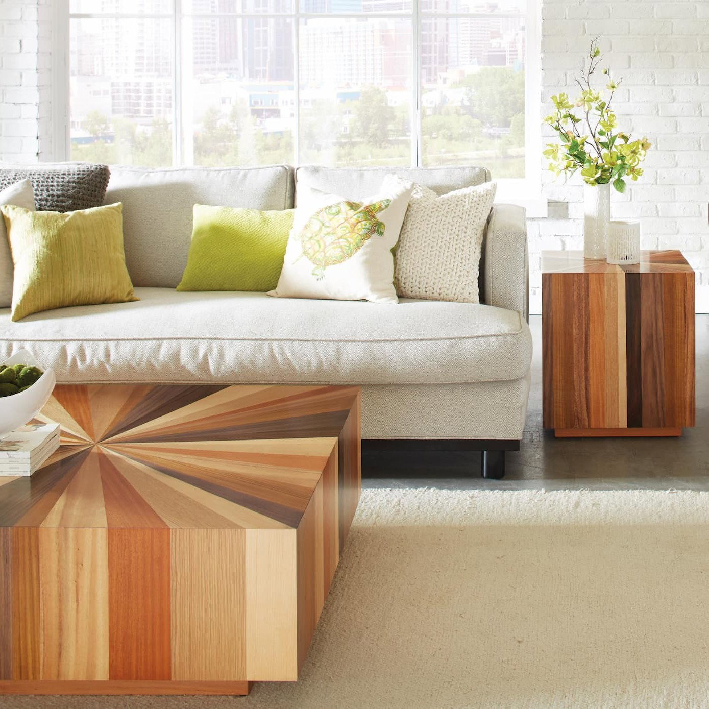 sun end table wood block side table
