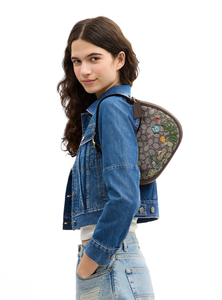 Emily Shoulder Bag In Signature Jacquard With Floral Embroidery