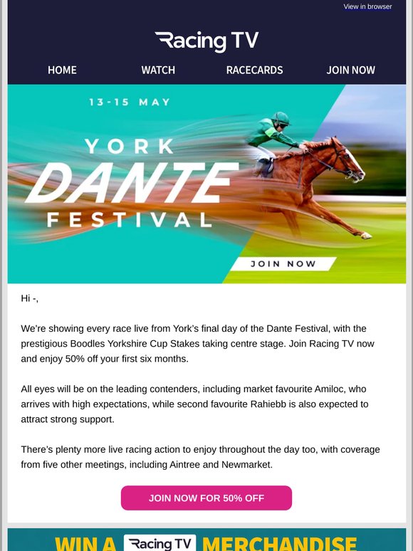 Watch the Dante Festival live at half price, —! 🏇