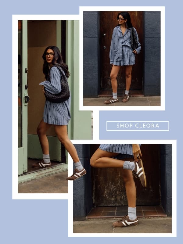 Multiple images of a woman wearing the brown Gola Cleora