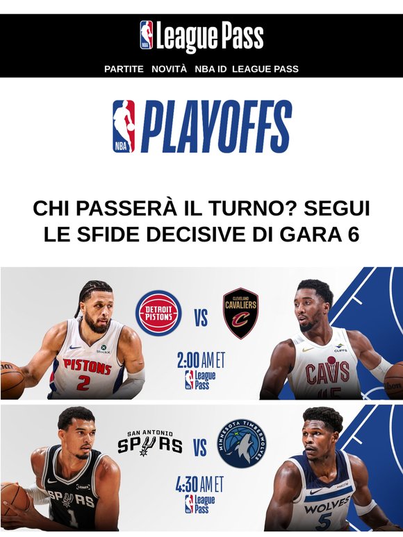 Guarda su League Pass: Detroit Pistons vs Cleveland Cavaliers e San Antonio Spurs vs Minnesota Timberwolves 🔥