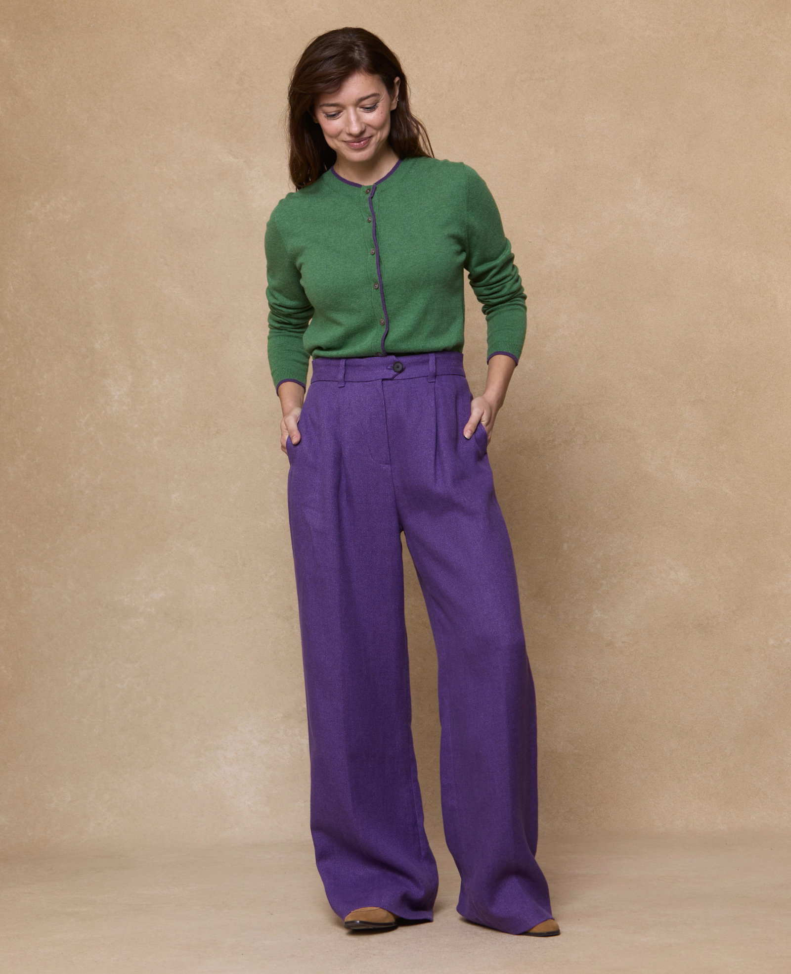 Image of Luna Irish Linen Wide Leg Trouser - Purple
