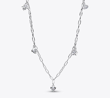 Pandora Talisman Sterling Silver Lab-Grown Diamond Dangle Symbols Paperclip Chain Necklace 