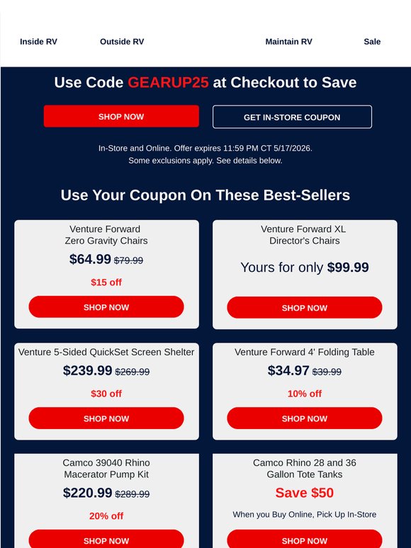 Your $25 off $175 is waiting - gear up for Memorial Day weekend