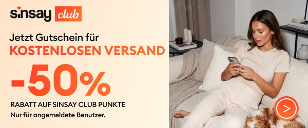Jetzt Gutschein für kostenlosen Versand -50% Rabatt auf Sinsay Club Punkte!