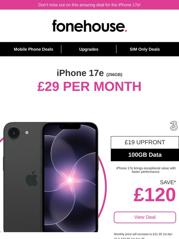 Grab the iPhone 17e with 100GB of data today!😉