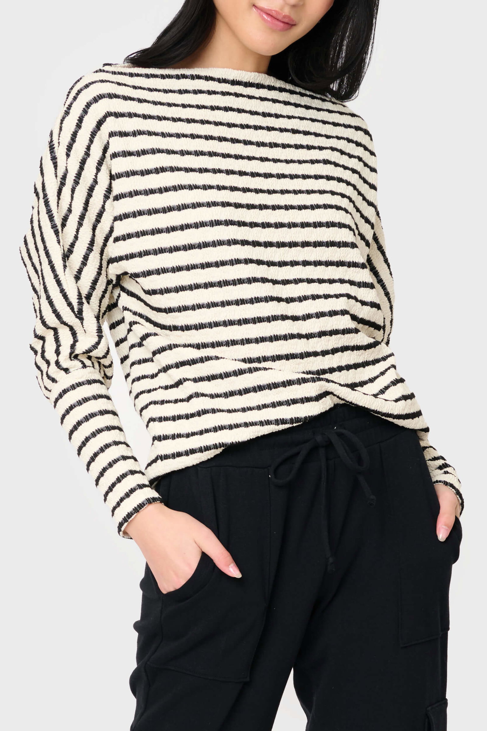 Slouchy Open Neck Stripe Top