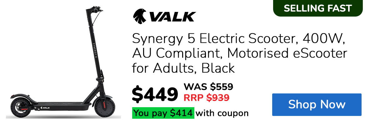 VALK Synergy 5 Electric Scooter, 400W, AU Compliant, Motorised eScooter for Adults, Black