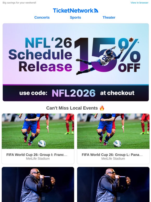 ⭐️ 15% off NFL games and concerts near you