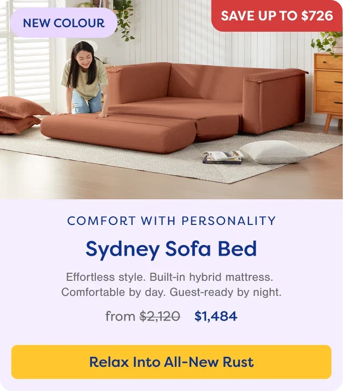 Comfort with Personality. Sydney Sofa Bed. Relax into All-New Rust.