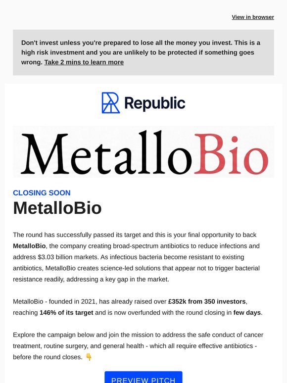 MetalloBio | 146% funded: Addressing $3.03 billion markets with few days left