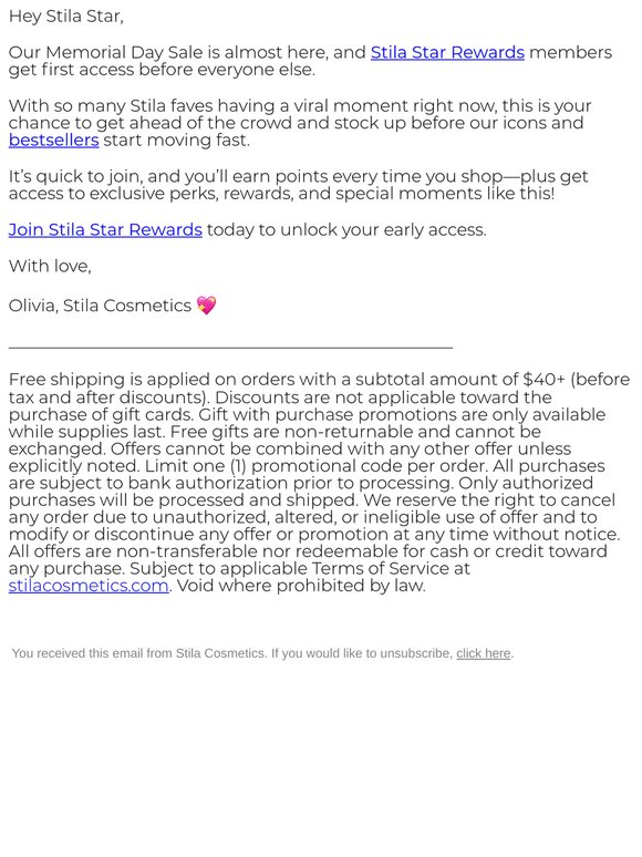 Get 20% off, Stila Star! 💖