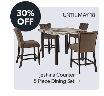 30 percent OFF. Until May 18 Click to shop the Jeshina Counter 5 Piece Dining Set