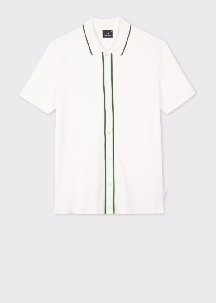 Image of White Stretch-Cotton Polo Shirt With Tipping