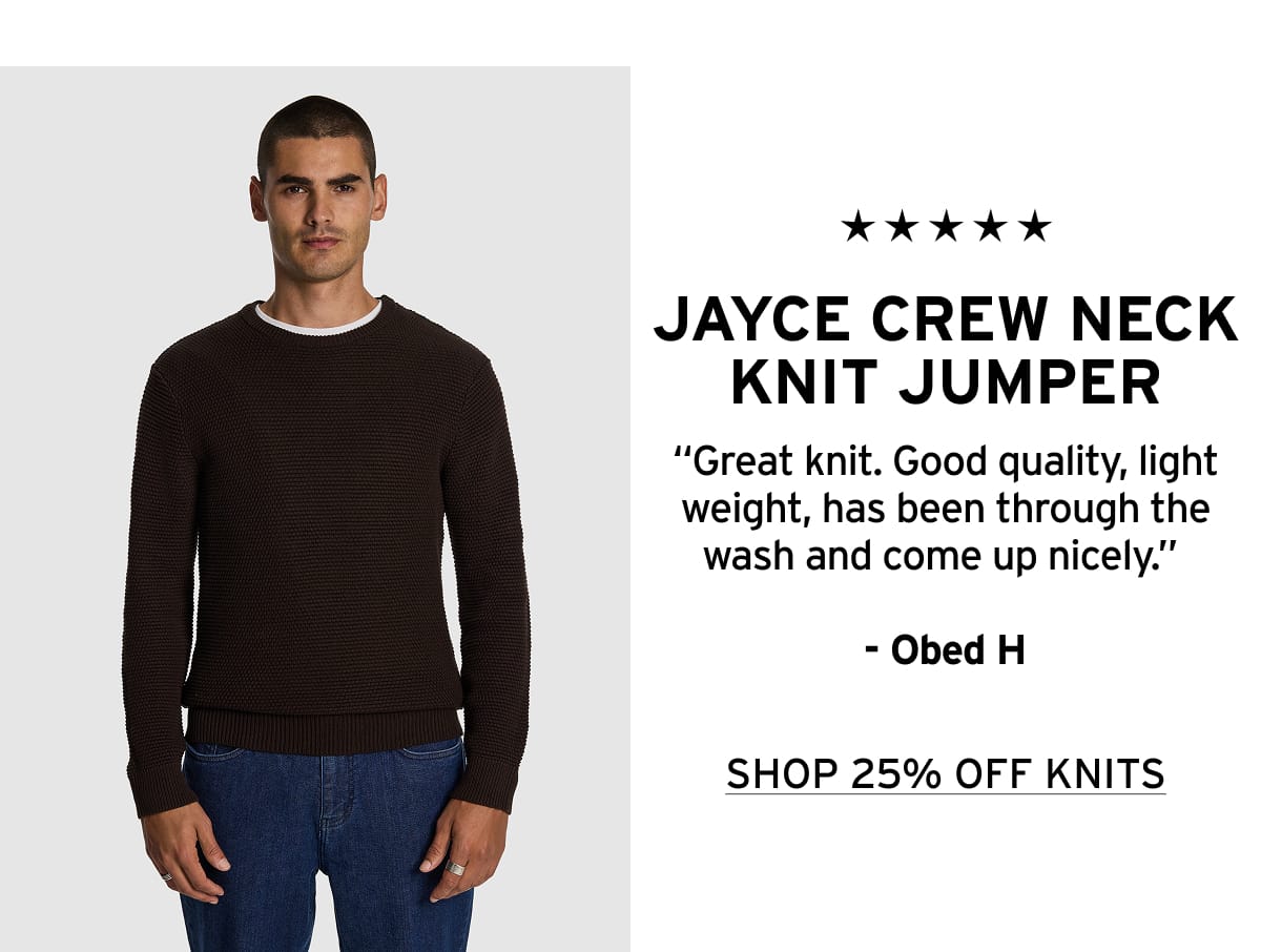 Black crew neck knit jumper with regular fit, ribbed cuffs and hem, and textured cotton knit fabric designed for a clean, versatile casual look.