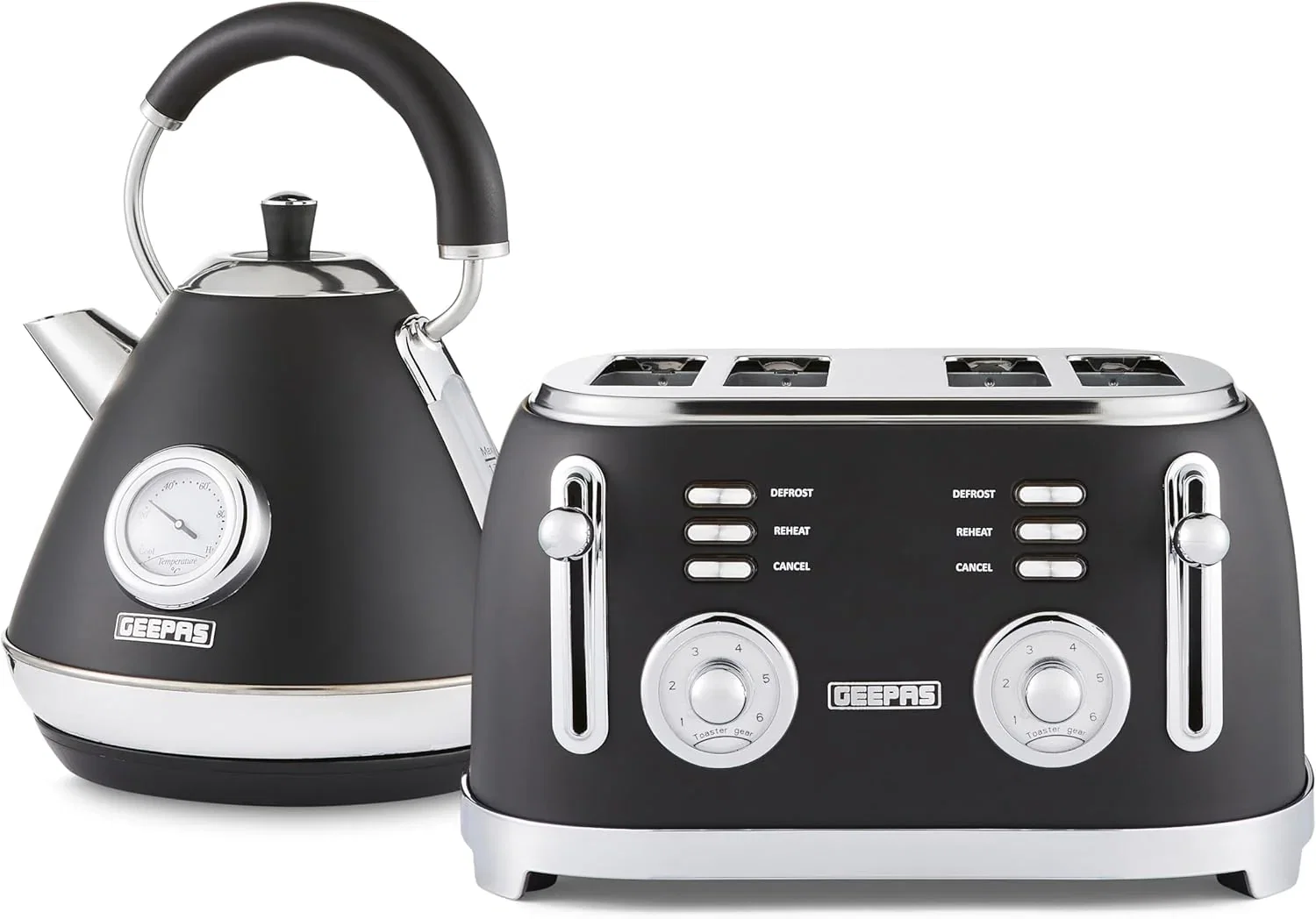 Image of Black Retrovive Vintage Electric Pyramid Kettle & Toaster Set
