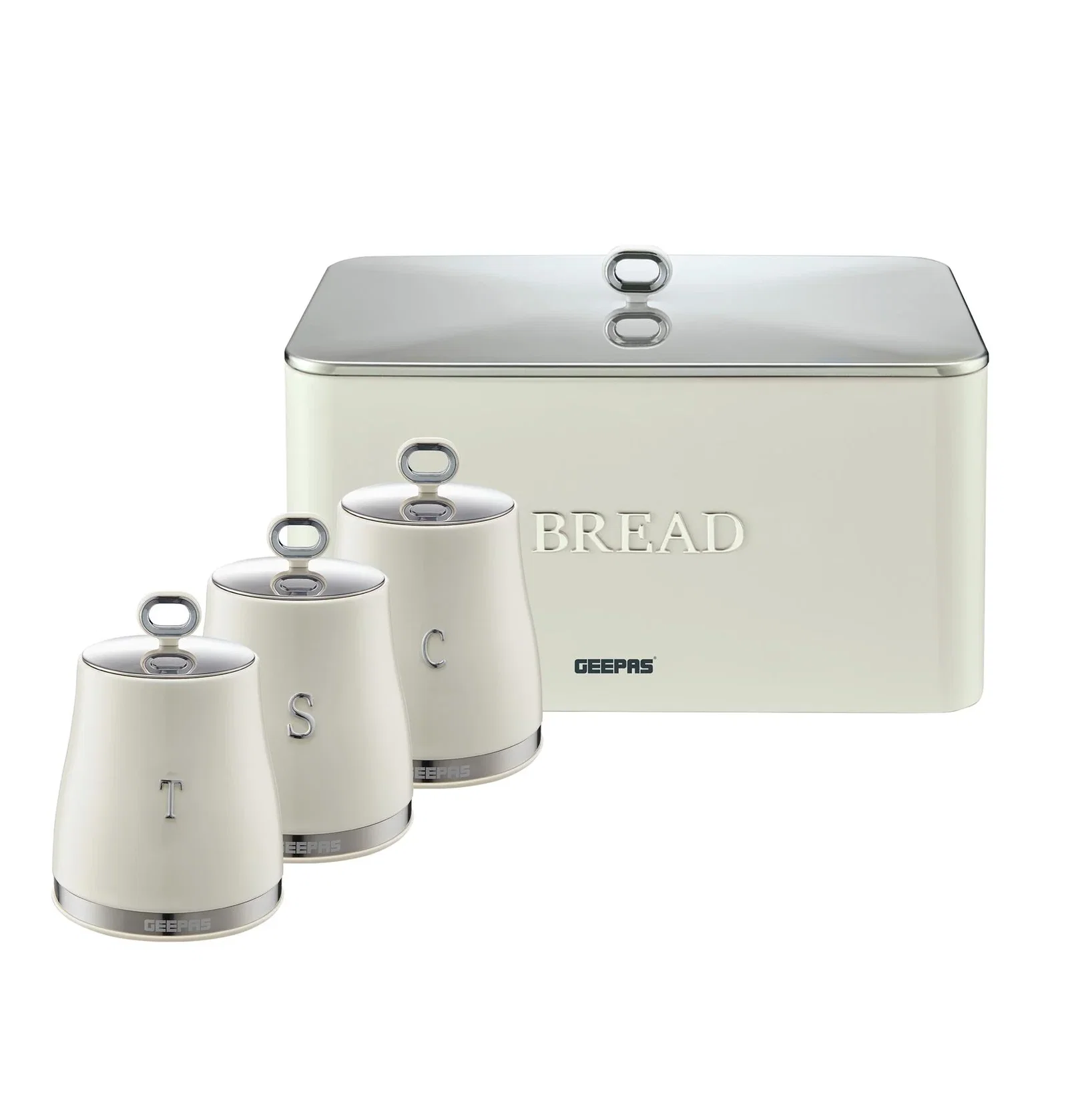 Image of 4 Piece Tea, Coffee, Sugar Canisters & 13L Bread Bin Set Retrovive