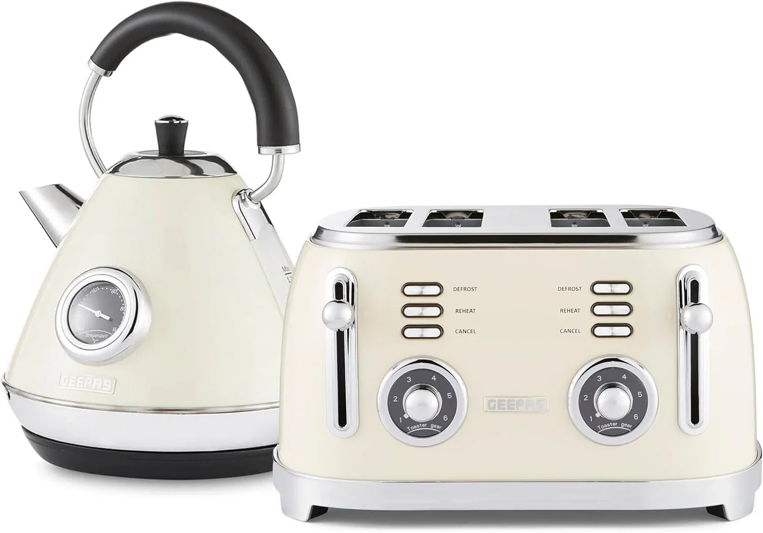 Image of Cream Retrovive Matching Dome Kettle and Toaster Set