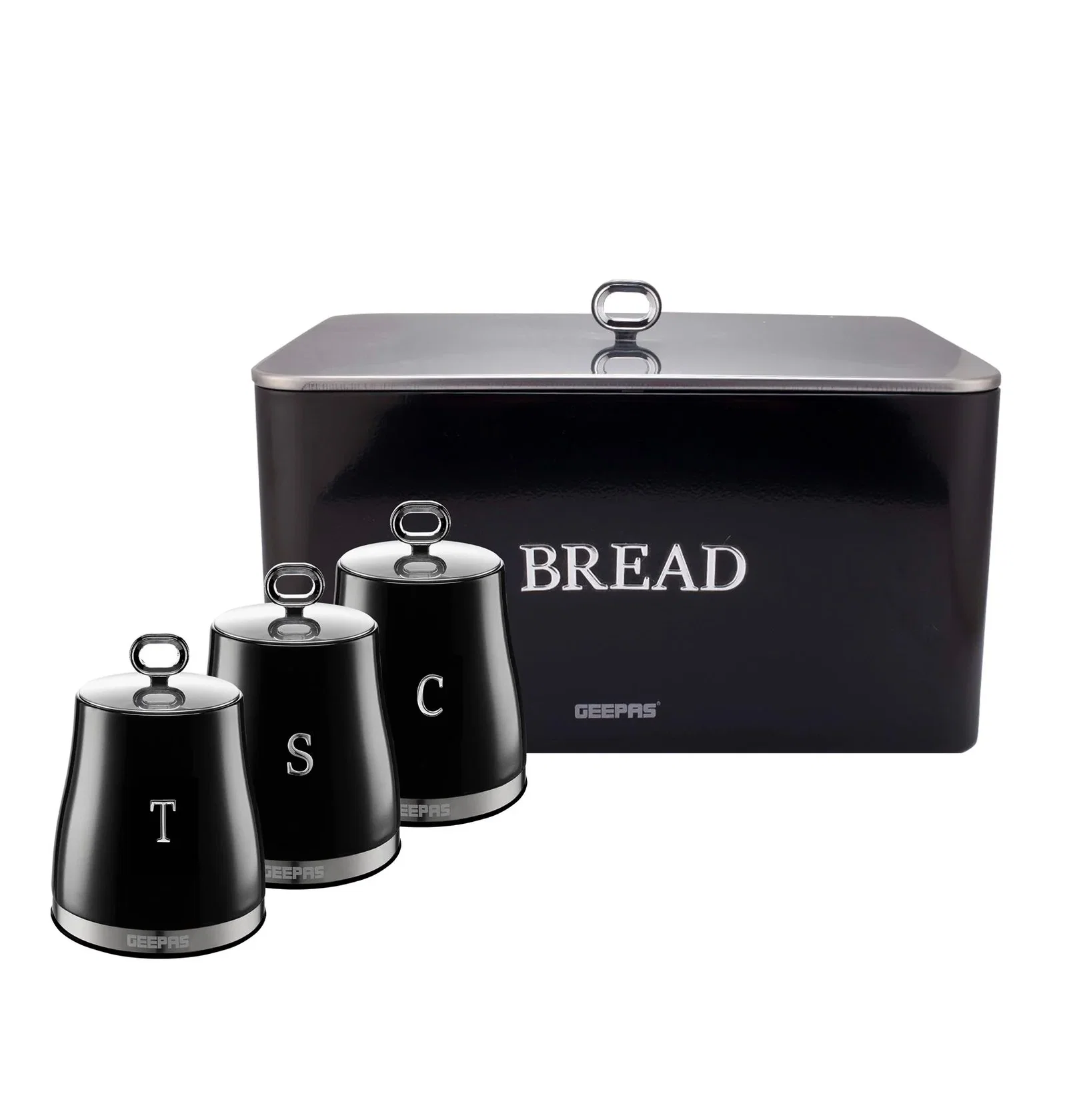 Image of 4-Piece Tea, Coffee, Sugar Canister Set Retrovive In Black