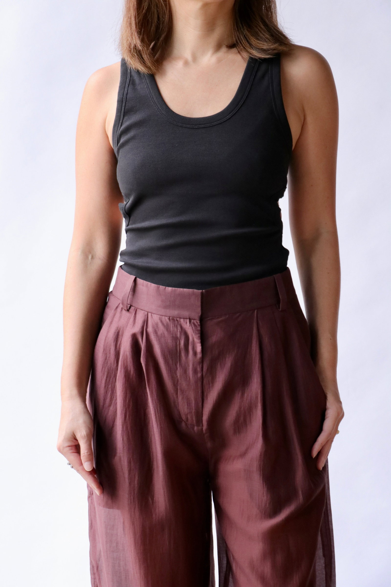 Tibi Ribbed Racerback Tank in Black