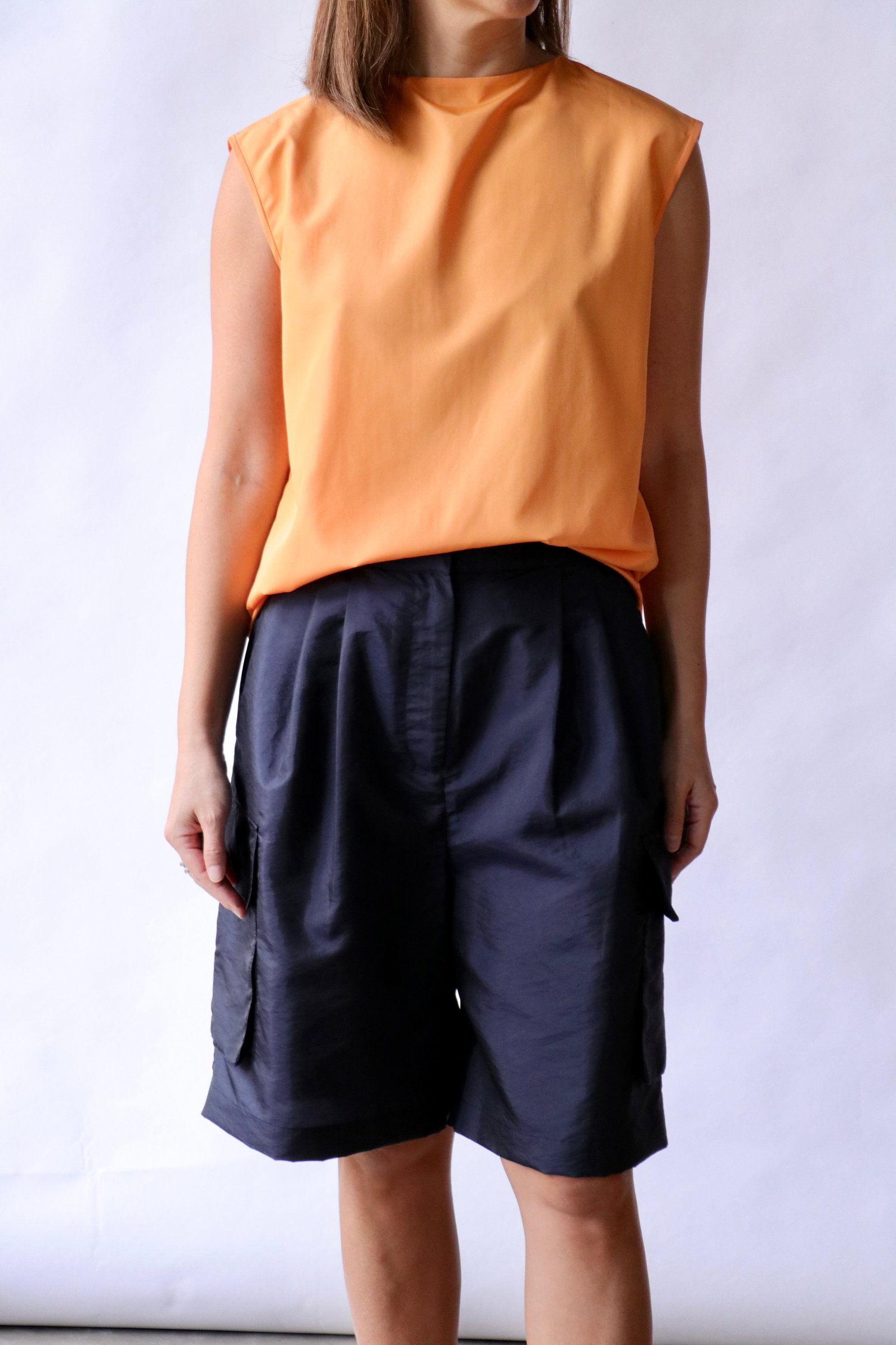 Tibi Summer Nylon Sleeveless Cocoon Top in Orange